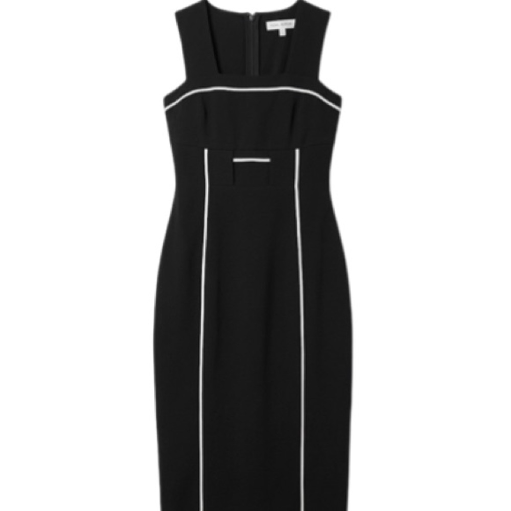 Yigal Azrouel Black Midi Sheath Dress with White Piping